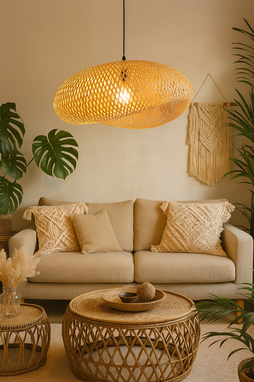 Nira Bambu Avize 80x55x25 cm